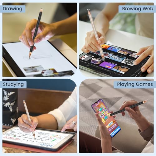 Mixoo Universal Stylus Pen for Touchscreen iPhone iPad Android Tablet Apple Kindle Switch Chromebook Galaxy All Touch Screens, 2-in-1 High Sensitivity Fiber & Disc Stylus Pens Magnetic Cap - color: Black & Silver