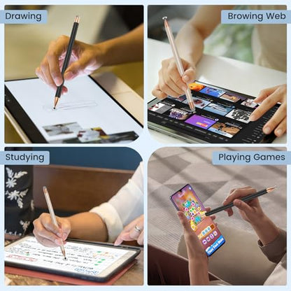 Mixoo Universal Stylus Pen for Touchscreen iPhone iPad Android Tablet Apple Kindle Switch Chromebook Galaxy All Touch Screens, 2-in-1 High Sensitivity Fiber & Disc Stylus Pens Magnetic Cap - color: Black & Silver
