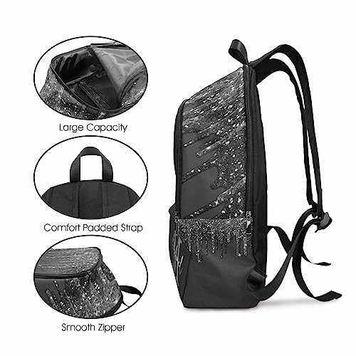 MyPupSocks Custom Name Backpack Bag for Boys Girls, Personalized Black Glitter Drip with Initial Schoolbag Casual Backpack Customized Bookbag or Lunch Bag for Kids Unisex Back School Camping Travel - color: Multi 01