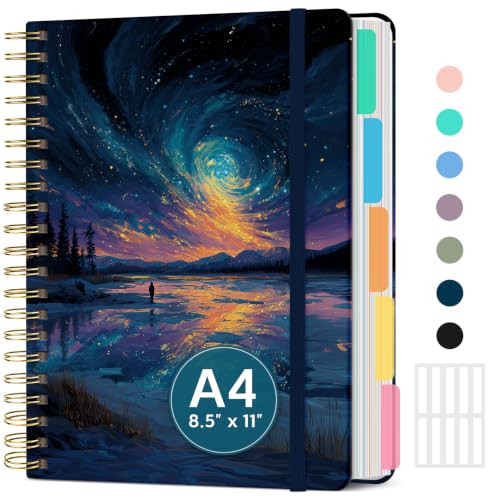 Large Spiral Notebook with Dividers & Tabs, 8.5" x 11" Hardcover 5 Subject Notebook for Work, 280 pages, College Ruled, Cute Journal for Women, Perfect for Study & Office Note Taking, Astral Echo - color: Z - Astral Echo