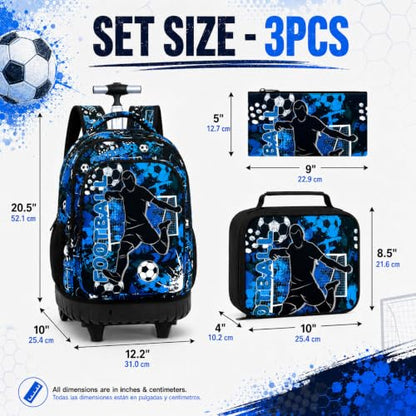 AGSDON Rolling Backpack for Boys, Men Roller Wheels Bookbag,Wheeled School Bag with Wheels for Teens-Soccer - color: Soccer