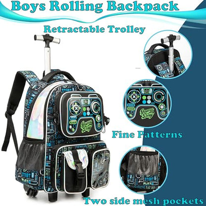 School Kids Rolling Backpack for Boys 17" Multiple Function Pockets - color: Blue-4104-lg