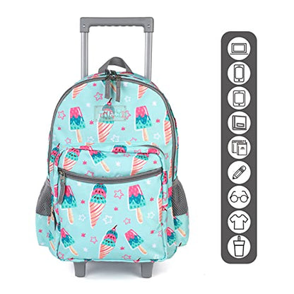 Tilami Rolling Backpack 18 inch Double Handle Wheeled Boys Girls Travel School Children Luggage Toddler Trip, Icecream Green - color: Icecream Green