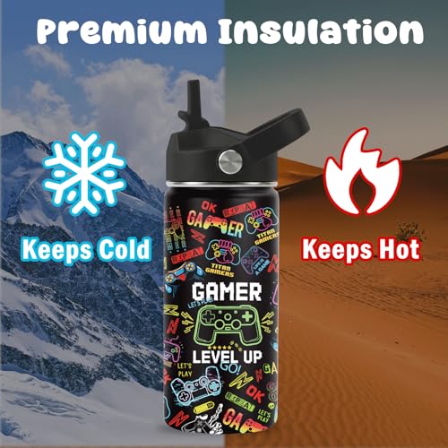 Gaming Gifts for Gamer Boys, 16oz Game Water Bottle for Kids, Gaming Controller Insulated Stainless Steel Tumbler, Birthday Gifts for Gamer Boys Kids Teen Adults Gamings Cup - color: Game