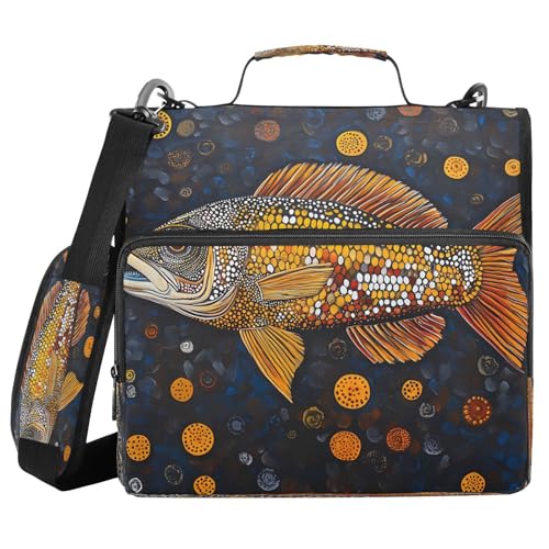 3 Ring Zipper Binder Abstract Art Fish Binders Bag with Shoulder Strap 500 Sheets Paper Organizer Trapper Keeper Documents Storage File Folder for School Office - color: A932