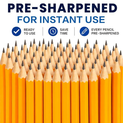 Pre-Sharpened Pencils Bulk Wood-Cased #2 HB Pencils 200 Count 24 Sharpeners | Pencils Bulk, Classroom Use, Back to School Supplies, Writing Drawing Sketching, Yellow #2 HB Pencils with Erasers in Box