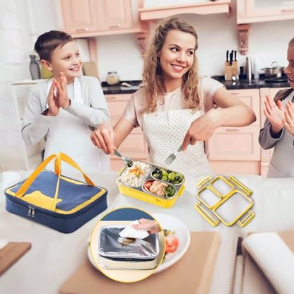 Stainless Steel Bento Lunch Box Set with Spoon, Fork & Insulated Lunch Bag, 25oz Leakproof Bento Box for Adults & Kids, Ideal for School, Home, Office, Picnic & Healthy meal prep containers (yellow) - color: Yellow