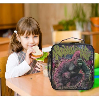 ALAZA Funny King Kong Lunch Box Insulated Lunch Bag Kids Cooler Tote Bag Freezable Shoulder Strap Lunchbox for Girls School Picnic - color: Multi891