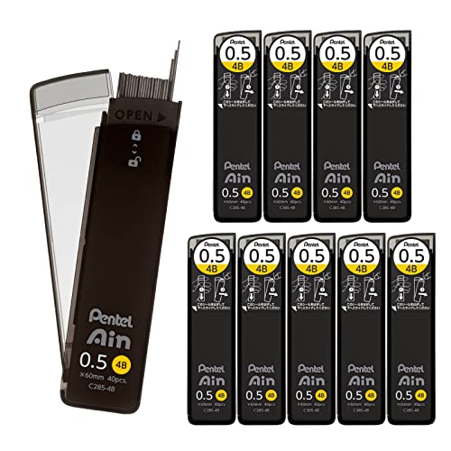 Pentel Ain Mechanical Lead, 0.02 inches (0.5 mm), 4B, 10 Pieces C285-4B - size: 1 Count (Pack of 10), style: 4B