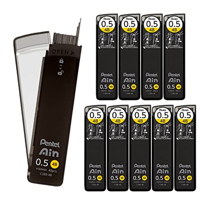 Pentel Ain Mechanical Lead, 0.02 inches (0.5 mm), 4B, 10 Pieces C285-4B - size: 1 Count (Pack of 10), style: 4B