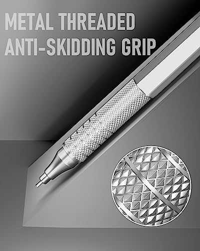 Four Candies Metal Mechanical Pencil Set with Case, 0.7mm, 3-Pack, Silver | 480PCS HB Lead Refills, 3 Erasers+9 Eraser Refills, Anti Grip, for Drafting, Engineering, Technical Drawing, Art Projects - color: Silver, style: 0.7 MM