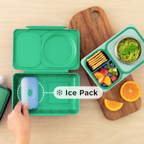 Omie OmieBox UP bento Box for Kids | Insulated Lunch Box | Leak Proof Vacuum Insulated Thermal Food jar | Cooler ice Pack | 2 Compartments (Jade Green) - color: Jade Green