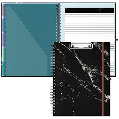 Hongri Clipboard Folio with Refillable Lined Notepad, 8.5 x 11 Folders with Storage 10 Pockets, Spiral Portfolio, Size 12.8X 9.7 in, Office & School Supplies, Cute Marble - color: Cute Marble