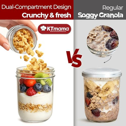16+4 oz Glass Parfait Cups with Lids 2 Pack Yogurt To Go Containers | Dry Wet Separation, Overnight Oats Containers,Chia Pudding,Nuts, Fruit,Granola Toppings,Meal Prep Jars - color: Mixed color 4