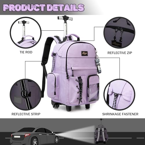 Rolling Backpack for School Glitter Backpack with Wheels Backpacks with Lunch Box Set Backpacks for Teens Girls Boys 3 in 1 Travel Schoolbag with Wheels Bookbag for School Supplies - color: Purple2