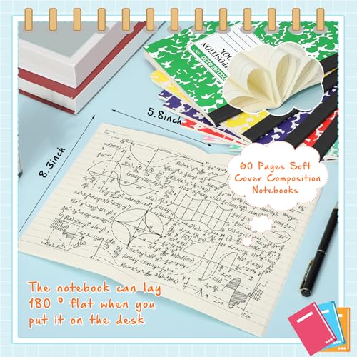 Fainne 100 Pack A5 Composition Notebooks Bulk College Ruled Composition Notebooks Marble Covers Notebook for Student Classroom Office Supplies 30 Sheet/60 Page(Classic Color) - color: Classic Color