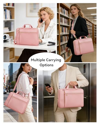 15.6 16 Inch Laptop Bag Case for Women Men Compatible with MacBook Pro M5/HP OmniBook Omen Envy/Dell Pro Inspiron/Lenovo Yoga IdealPad, Messenger Carrying Briefcase Computer Bag Case, Pink - color: Pink, size: 15.6 inch