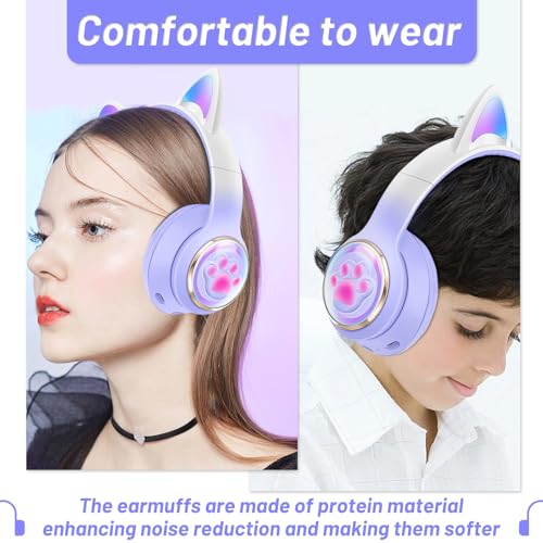 Cat Ear Bluetooth Kids Headphones, LED Lights, Safe Volume, Foldable | Safe 85dB volume limit, Bluetooth 5.0, LED cat ears, built-in mic, TF card slot, foldable & adjustable for ages 3-12 - color: 1