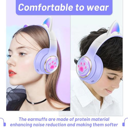 Cat Ear Bluetooth Kids Headphones, LED Lights, Safe Volume, Foldable | Safe 85dB volume limit, Bluetooth 5.0, LED cat ears, built-in mic, TF card slot, foldable & adjustable for ages 3-12 - color: 1