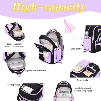 Rolling Backpack for Girls Kids Backpack with Wheels Cute Girls Trolley Bags Rolling School Bag for Elementary Middle - color: Black+blue 6 Wheels
