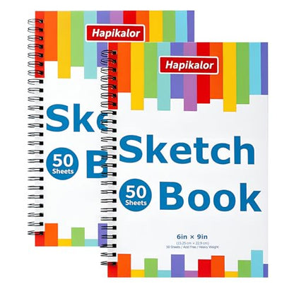 6" x 9" Sketch Book, Spiral Bound Sketch Pad, 50 Sheets 68lb/100gsm Acid-Free Drawing Paper, Art Sketchbook, Drawing Pad for Kids Artists Beginners Professional, Art Supplies for Adults, 2 Pack - size: 2 Pack
