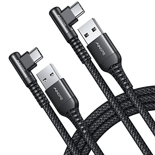 AINOPE USB C Cable Right Angle (2-Pack, 10ft+10ft) 3.1A Type C Charger Fast Charging, Resistant Nylon Braided USB A to USB C Charger Cable (Black) - color: Black, size: 10FT+10FT