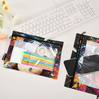2 Pack Pencil Pouch for 3 Ring Binder Baseball Player Pencil Case Pouch with Clear Window Zipper Binder Pencil Pouches Pen Bag for Office School Supplies - color: Baseball Player
