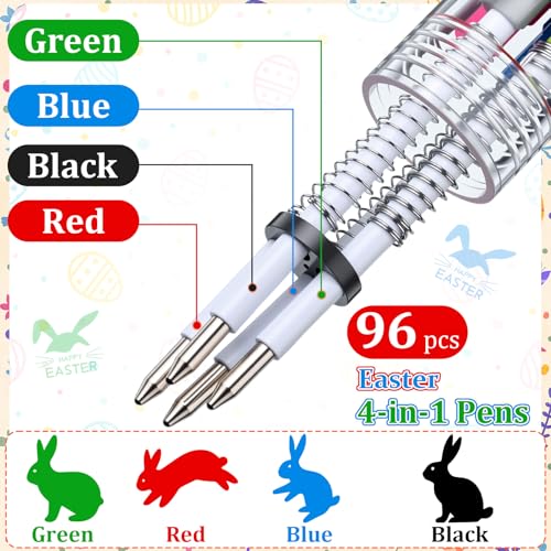 Eaasty 96pcs Mini Multicolor Bunny Party Ballpoint Pen Bulk 4-in-1 Retractable Cartoon Bunny Gnome Eggs Ballpoint Writing Pens for Graduation Gifts School Party Supplies Favors Exchange Gift Rewards