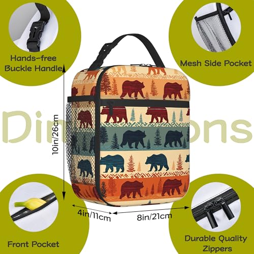 Rustic Forest Bear Kids Lunch Bag Insulated Lunch Box Cooler Freezable Meal Prep Bag with Shoulder Strap Waterproof Lunch Container for Boys Girls School Office Picnic - color: Rustic Forest Bear