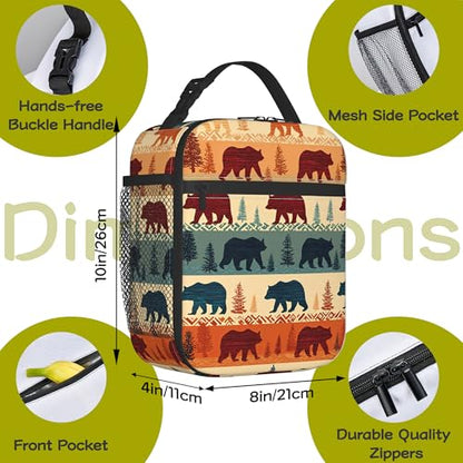 Rustic Forest Bear Kids Lunch Bag Insulated Lunch Box Cooler Freezable Meal Prep Bag with Shoulder Strap Waterproof Lunch Container for Boys Girls School Office Picnic - color: Rustic Forest Bear