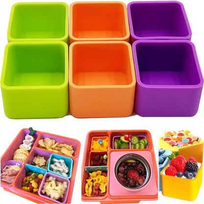 IELEK Silicone Lunch Box Dividers Square Bento Box Kit Accessories Meal Prep Containers - color: Square(Green+Purple+Orange)