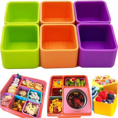 IELEK Silicone Lunch Box Dividers Square Bento Box Kit Accessories Meal Prep Containers - color: Square(Green+Purple+Orange)