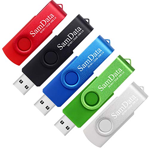 SamData 32GB USB Flash Drives 5 Pack 32GB Thumb Drives Memory Stick Jump Drive with LED Light for Storage and Backup (5 Colors: Black Blue Green Red Silver) - color: Multicoloured 32GB*5, size: 32GB