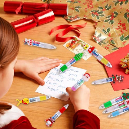 Vellibring 24PCS Christmas Multicolor Ballpoint Pens 4 Colors in 1, Retractable 0.7mm Cartoon Cute Fun Pens Santa Snowman Writing Pens for Holiday Party School Supplies Students Rewards - style: Christmas-24pcs