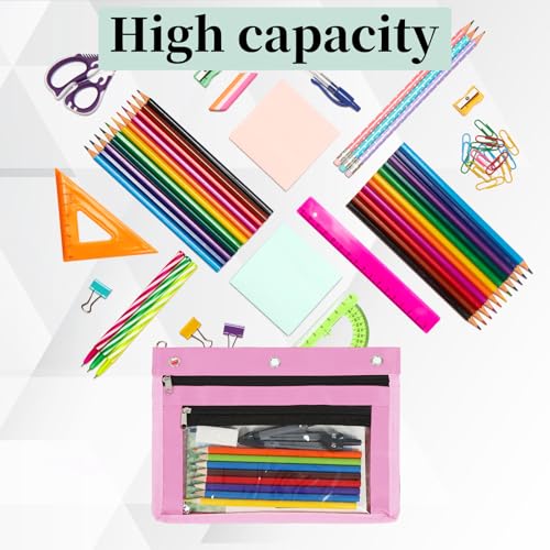YoeeJob 18 Pack 1 Inch Expandable Zipper Pencil Pouches with Clear Window for 3 Ring Binder, Suitable for School & Office（Pink） - color: Pink