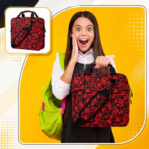 Zipper Binder Folder Keeper with Strap 2 Inch 3 Ring Multi-Pocket Zipper Bag for 13" Laptop 5-tab Expanding File Folder for Women Men Office Middle High School(Red,Lightning) - color: Red, style: Lightning