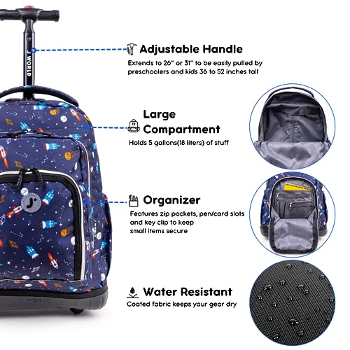 J World Lollipop Kids Rolling Backpack & Lunch Bag Set for Elementary School. Carry-On Suitcase with Wheels, Spaceship - color: Multicolor