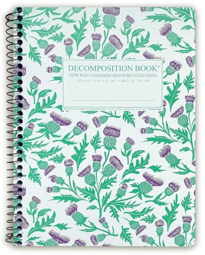 Decomposition Thistles College Ruled Spiral Notebook - 9.75 x 7.5 Journal with 160 Lined Pages - 100% Recycled Paper - Cute Notebooks for School Supplies, Home & Office - Made in USA - color: Green, Purple Thistle, style: Spiral-bound