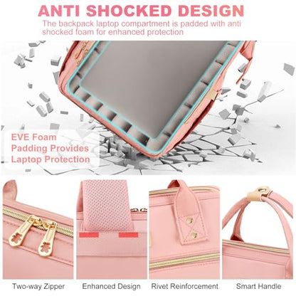 AIJIEKE Lunch Backpack for Women, 15.6 Laptop Backpack, Lunch Box, Pink | Water resistant computer bag with insulated leakproof cooler. Travel meal prep backpack for nurse, teacher, college commute - color: Pink