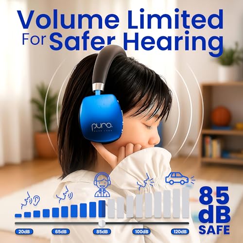 Puro Sound Labs Noise Cancelling Headphones for Kids - 85 dB Volume Limit, Built in Mic, 35-Hour Battery, Lightweight On Ear Design & Comfy Fit, Bluetooth Headphones for Kids – PuroQuiet Plus, Blue - color: Blue