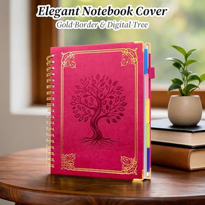 Hardcover Spiral Notebook Journal with Removable Dividers Tabs, 5 Subject Notebooks for Work School, 300 pages 8"x10" B5 leather Journal College Ruled, Cute Journal for women, Rose - color: Rose