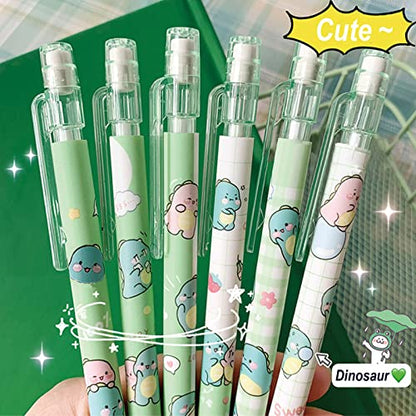 MOZXIRZ 4 Pcs Cute Mechanical Pencils with Eraser 0.5mm Cartoon Dinosaur Mechanical Pencil School Pencil for Women (4pcs Dinosaur + Refill) - color: 4pcs Dinosaur + Refill