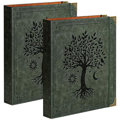 Ovesmusl 2 Pack Leather D Ring Binder Fits 8.5"x11" Letter Size Paper, 1.5 Inch D-Ring Binders Holds 400 Sheets, Notepad Paper Cover Loose Leaf Organizer with Inner Pockets, Green Tree - color: Green, size: 1.5 inch, style: 2 Pack