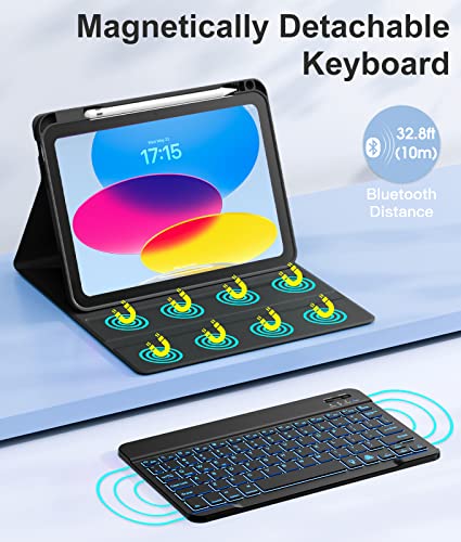 Hamile for iPad 11th 10th Generation Case with Keyboard - 7 Colors Backlit Wireless Detachable Folio Keyboard Cover with Pencil Holder for iPad 11-inch A16 2025 10th Gen 10.9 Inch 2022 (Black) - color: Black