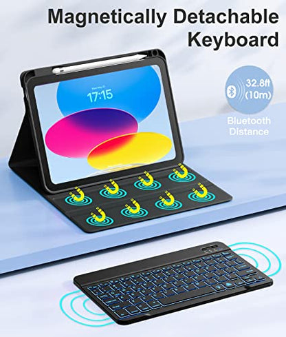 Hamile for iPad 11th 10th Generation Case with Keyboard - 7 Colors Backlit Wireless Detachable Folio Keyboard Cover with Pencil Holder for iPad 11-inch A16 2025 10th Gen 10.9 Inch 2022 (Black) - color: Black