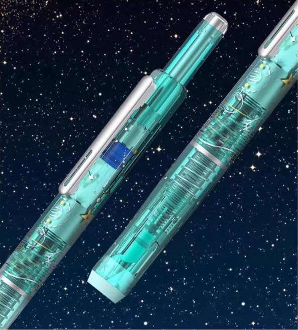 Retractable Fountain Pen, 0.38mm Blue&black Ink Transparent Barrel Includes 5 Refillable Ink Cartridges, Multicolor Pressable Gel Pen (Dark blue,Erasable Blue) - color: Dark blue