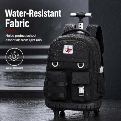 WZLVO 3PCS Rolling Backpack for Girls, 21 inch Water Resistant Roller Backpacks with Wheels, Wheeled Bookbag for Elementary Teens Women - Black - color: Black