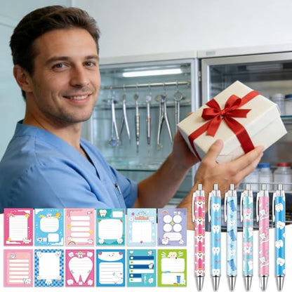 Wxiben Dental Pens with Sticky Notes Gifts 24 Pcs Teeth Ballpoint Pens Notepads Set Dental Assistant Accessories Tooth Appreciation Gift for Hygienist Student Teacher Nurse Office School Home - color: Dental