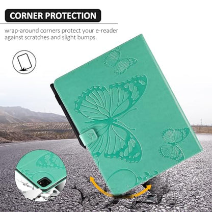 Dteck Wallet Case for iPad Air 13 Inch M2 2024 & iPad Pro 12.9 2022/2021/2020/2018 with Pencil Holder,Embossed Butterfly Auto Sleep/Wake PU Leather Smart Stand Girls Cute Folio Pocket Cover,Green - color: 10 Green