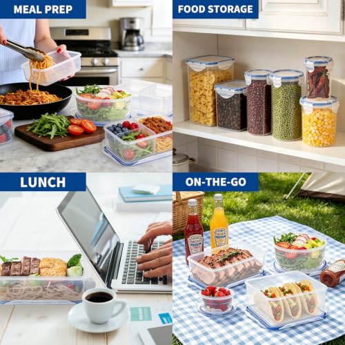 KIGI Food Storage Containers, 4 Sided Locking Lids, Airtight, Leak-Proof & Stackable, Ideal for Meal Prep, Lunch & Leftovers, Microwave & Dishwasher Safe, BPA-Free Plastic, 38 oz, 4.8 Cup, 6 Piece Set - size: 4.8 cup (6-Piece)